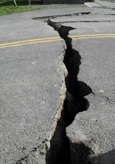 Earthquake cracked road