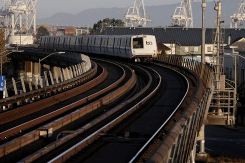 San Francisco bound train departs West Oakland BART station