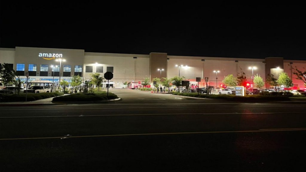 Fresno Amazon warehouse at night