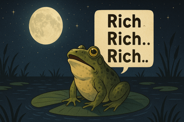 moonshot - Bullfrog looking at the moon and thinking of being rich 
