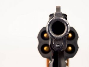 Close up of handgun revolver barrel